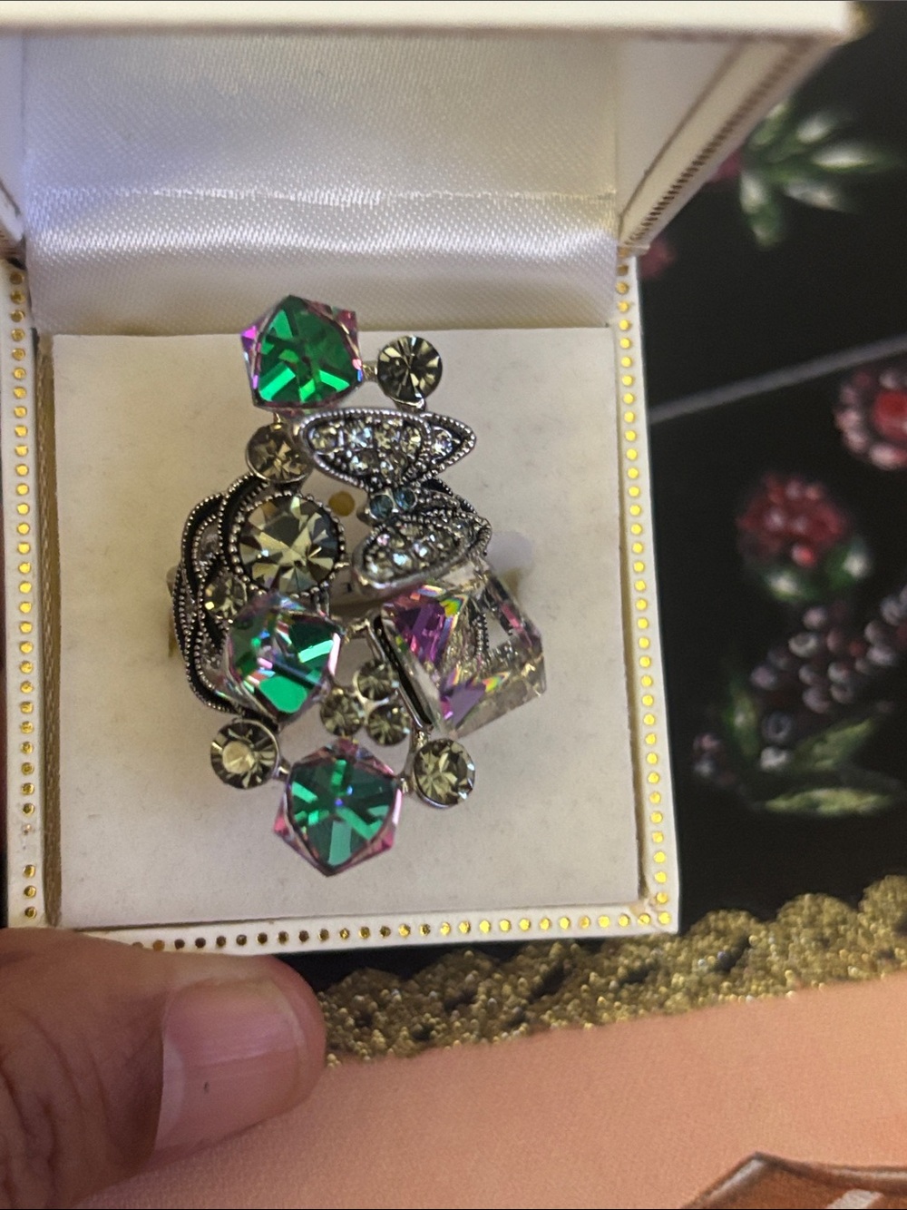 Stylish Multicolor Crystal Cocktail Ring Size 7- Women Jewelry